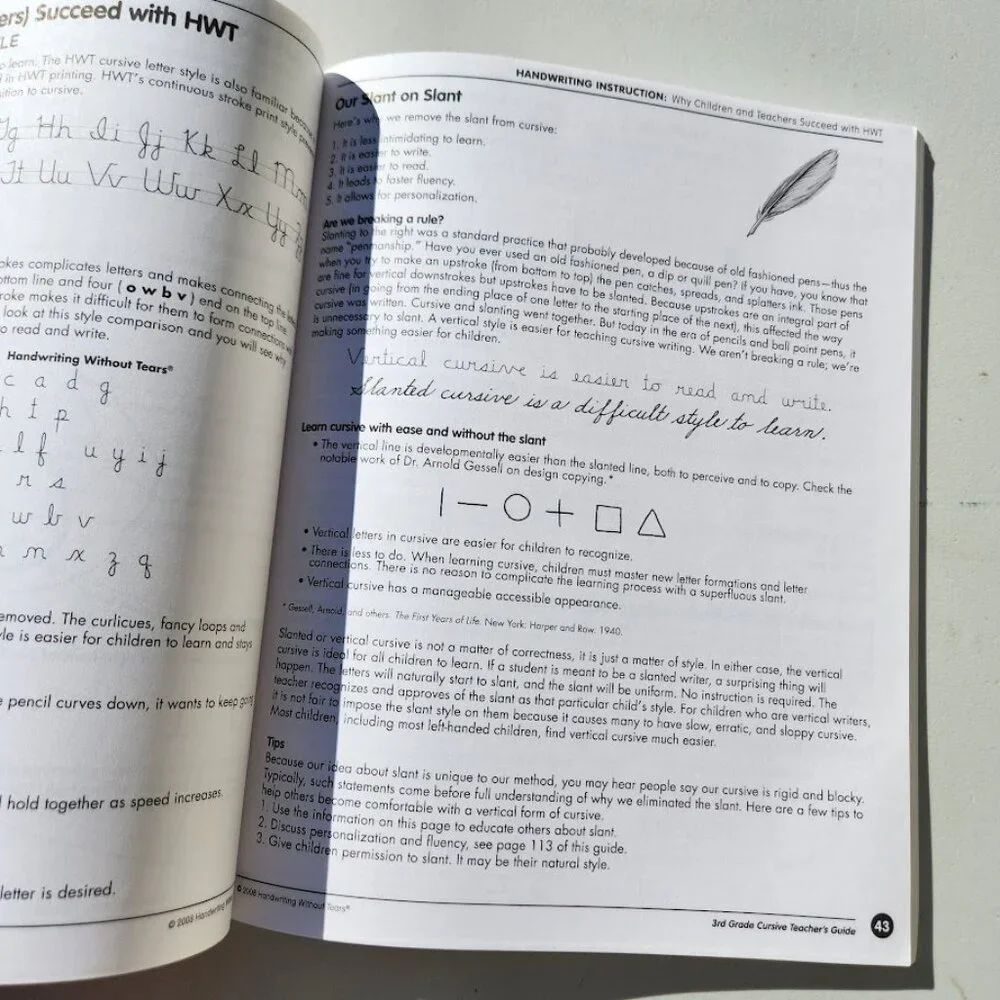 Handwriting Without Tears 3rd Grade Cursive Teacher's Guide Writing Book Key